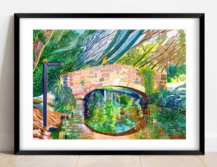 Painting of Meanwood Park bridge on Meanwood Valley Trail by Zacrosso