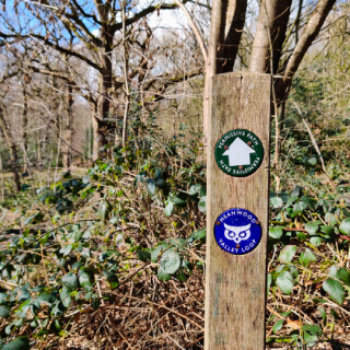 Meanwood Valley Trail Owl Badge and Permissive Path signpost