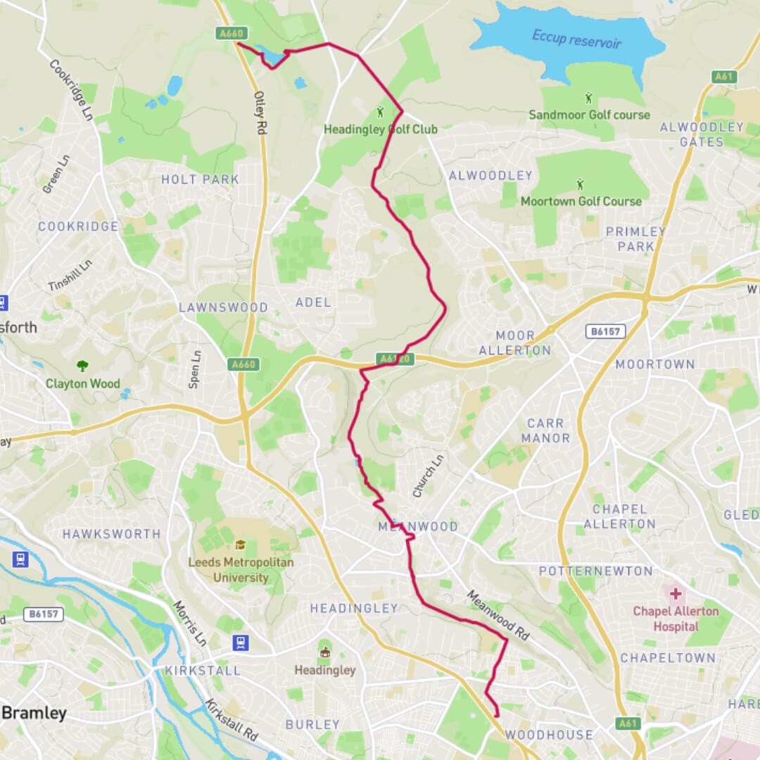 Route map for the Meanwood Valley Trail